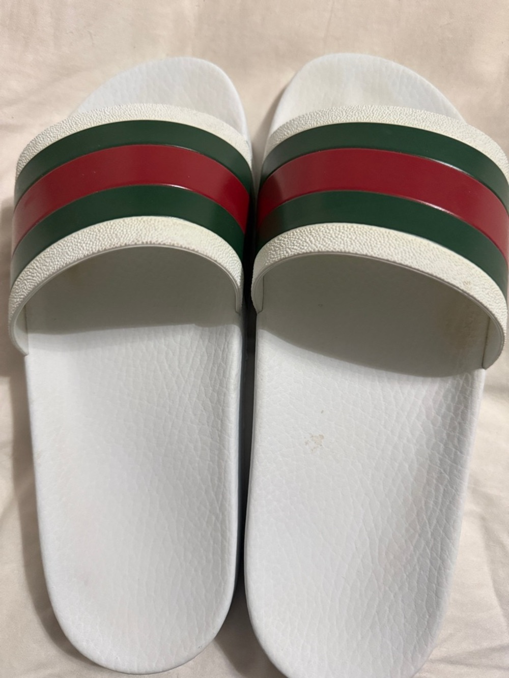 Gucci White Slide Sandals with Red & Green Stripes - Picture 6 of 6